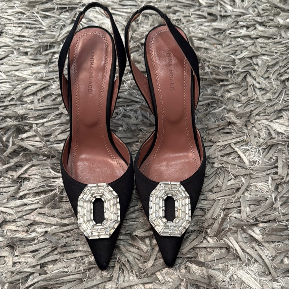 Amina Muaddi Camelia Silk Crystal Halter Pumps - Picture 2 of 5
